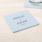 Bold Soft Blue Modern Wedding Names Date Custom Kartonnen Onderzetters (Schuin)