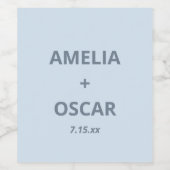 Bold Soft Blue Modern Wedding Names Date Custom Wijn Etiket (Enkel label)
