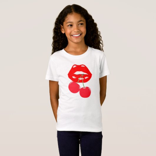 Bold & speelse rode lippen T-shirt voor meisjes (Voorkant volledig)