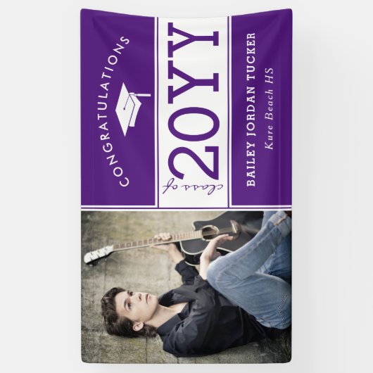 Bold Sporty Paars Photo Afstuderen Spandoek (Verticaal)