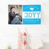 Bold Sporty Sky Blue Photo Afstuderen Spandoek (Insitu)