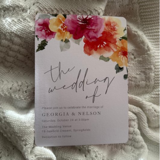 Bold Spring Waterverf Flowers Modern Wedding Kaart