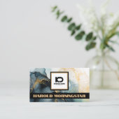 BOLD Square Logo en QR Code Indigo Gold Fluid Ink Visitekaartje (Staand voorkant)