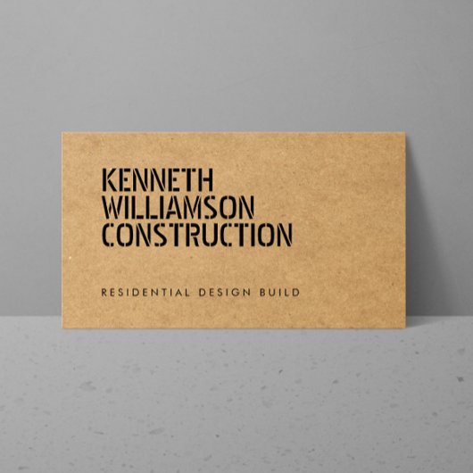 Bold Stenciled Particle Board Construction Visitekaartje