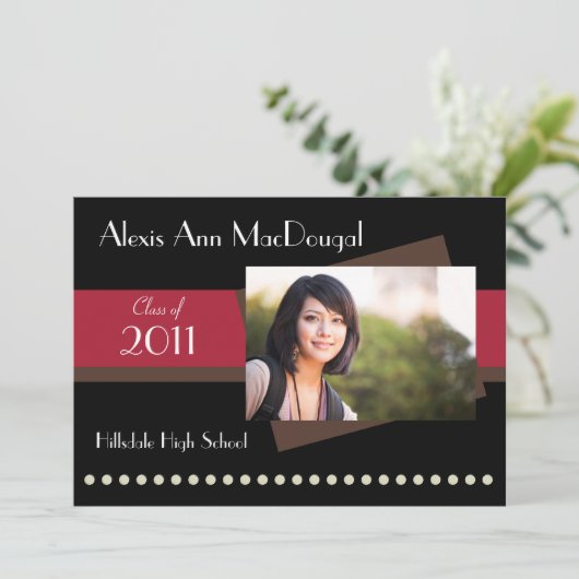 Bold Stripe Afstuderen Aankondiging (rood) (Staand voorkant)