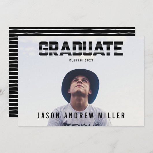 Bold Striped Typografie Afstuderen Jongen aankondi Aankondiging (Voorkant / Achterkant)