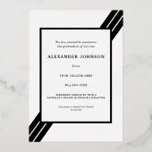 Bold Stripes Afstuderen Foto Zwart en Goud Folie Uitnodiging (Achterkant)