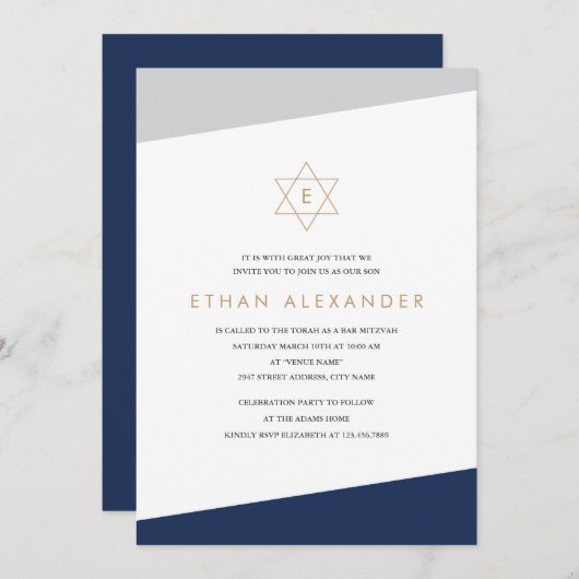 Bold Stripes Bar Mitswa Kaart (Voorkant / Achterkant)