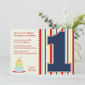 Bold stripes boy 1e verjaardag uitnodiging (Staand voorkant)
