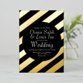 Bold Stripes Gold Script Weduwschap geperst Folie Uitnodiging (Staand Voorkant)