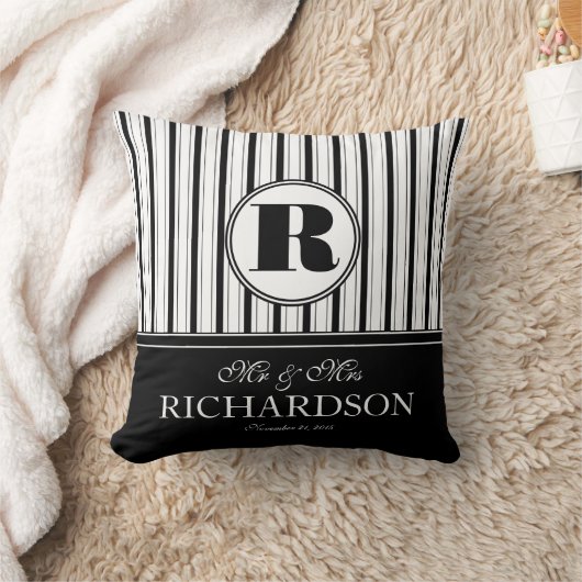 Bold Stripes Pattern Monogram Mr en Mrs. Kussen (Deken)