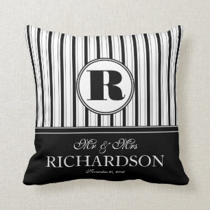 Bold Stripes Pattern Monogram Mr en Mrs. Kussen