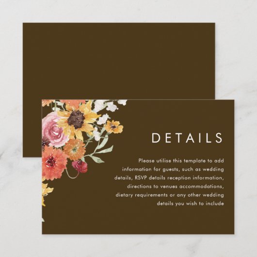 Bold Summer Boho Floral Modern Wedding Details Informatiekaartje (Voorkant / Achterkant)