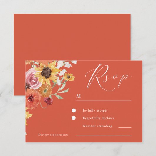 Bold Summer Floral Modern Wedding RSVP Kaartje (Voorkant / Achterkant)
