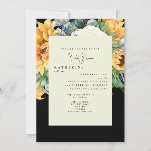 Bold Summer Sunflower Black Vrijgezellenfeest Invi Kaart (Voorkant)