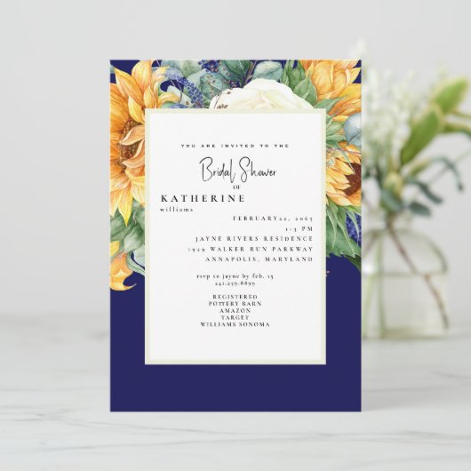 Bold Summer Sunflower Navy Vrijgezellenfeest Foto Kaart (Staand voorkant)