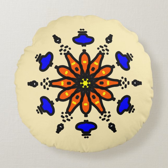 Bold Sun Mandala Rond Kussen (Voorkant)