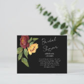 Bold Sunflower Black Bridal Shower Invitation Briefkaart (Staand voorkant)