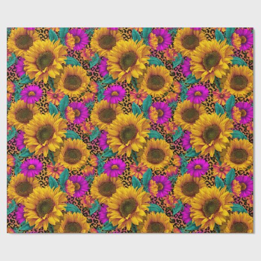 Bold Sunflower & Leopard Wrapping Paper Cadeaupapier (Vlak)