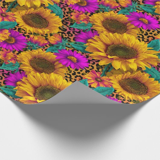 Bold Sunflower & Leopard Wrapping Paper Cadeaupapier (Hoek)