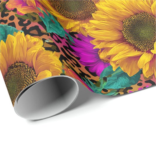 Bold Sunflower & Leopard Wrapping Paper Cadeaupapier (Rol Hoek)