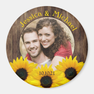 Bold Sunflower Wood Foto Weddenschap Save the Date Magneet
