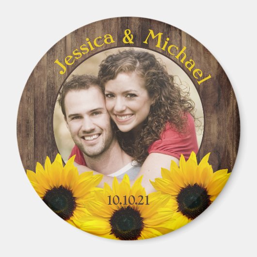 Bold Sunflower Wood Foto Weddenschap Save the Date Magneet (Voorkant)