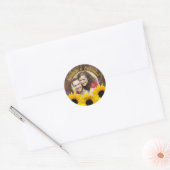 Bold Sunflower Wood Foto Weddenschap Save the Date Ronde Sticker (Envelop)