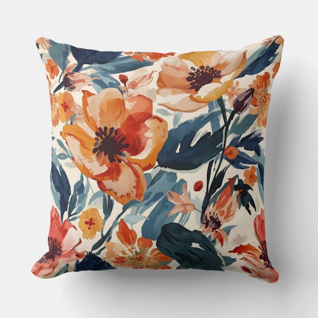 Bold Sunset Blooms Warm Floral Botanical Pattern Kussen (Voorkant)