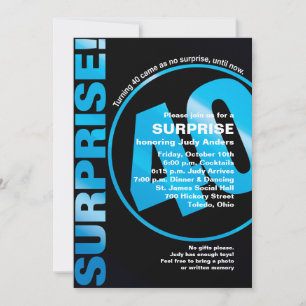 Bold Surprise Birthday Invitation - Blue 40th Kaart