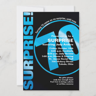 Bold Surprise Birthday Invitation - Blue 70th Kaart