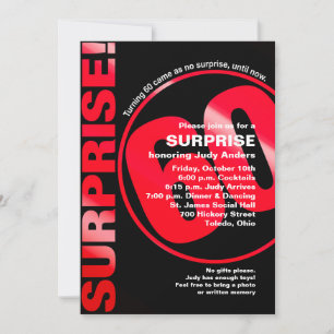Bold Surprise Birthday Invitation - Red 60th Kaart