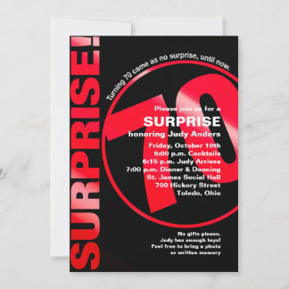 Bold Surprise Birthday Invitation - Red 70th Kaart