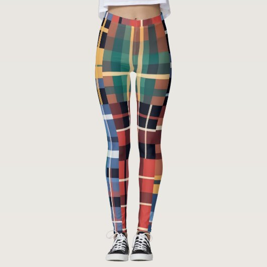 Bold Tartan Mash-Up Pattern Leggings (Voorkant)