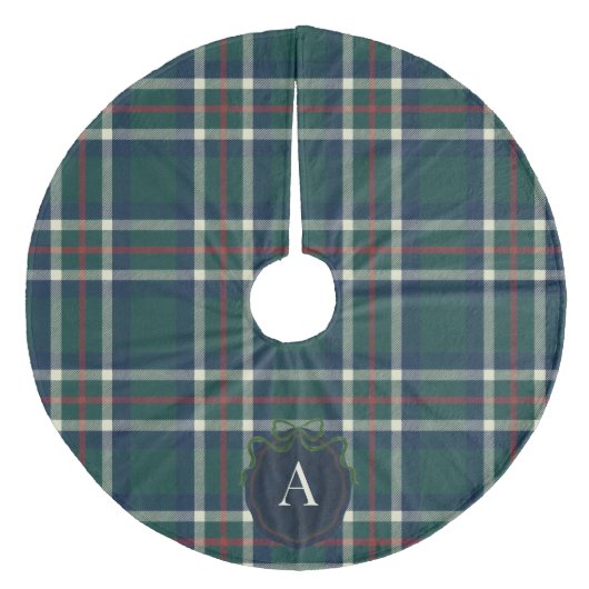 Bold Tartan Plaid Monogram Christmas Tree Skirt Fleece Kerstboom Rok (Voorkant)