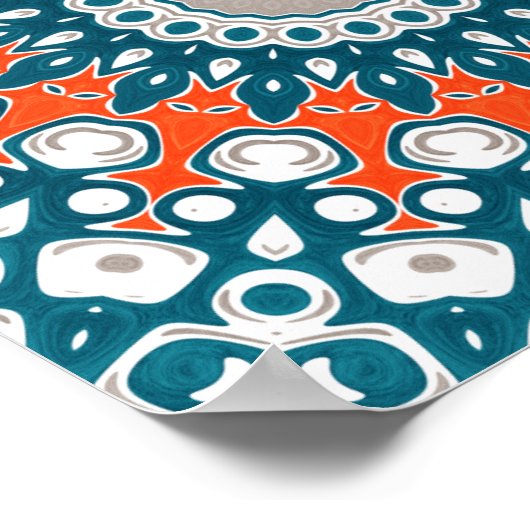 Bold Teal and Coral Symmetrical Mandala Poster (Hoek)