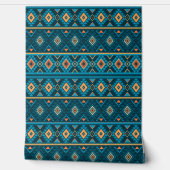 Bold Teal and Orange Aztec Geometric Tribal Patter Behang (Afrollen)