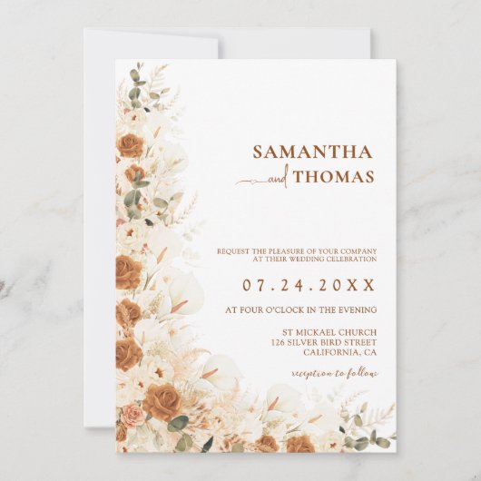 Bold Terracotta Boho Bohemian Fall Wedding Kaart (Voorkant)