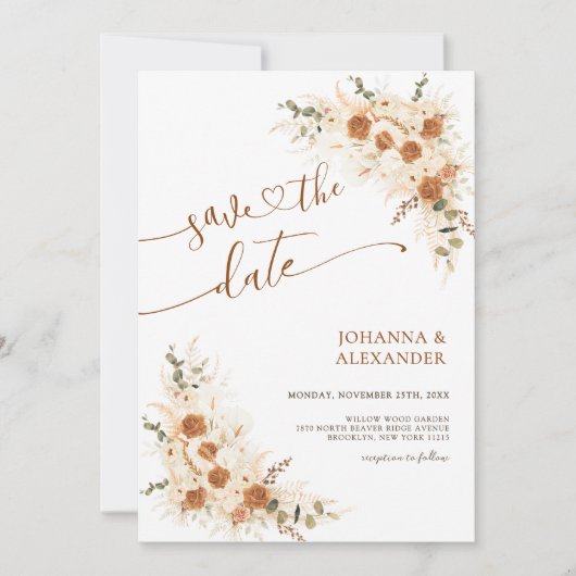 Bold Terracotta Boho Bohemian QR Code Huwelijk Save The Date (Voorkant)