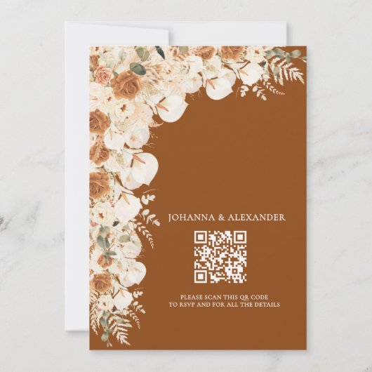 Bold Terracotta Boho Bohemian QR Code Huwelijk Save The Date (Achterkant)