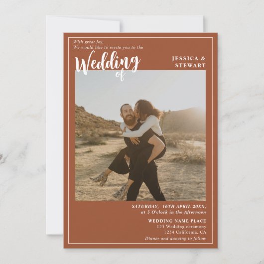 Bold terracotta bruiloft script foto Qr code Kaart (Voorkant)