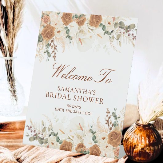 Bold Terracotta Floral Welcome to the Shower Reclamebord Met Voetstuk