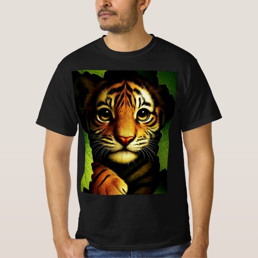 Bold Tiger Cub in Jungle Leaves | Men's T-shirt (Voorkant)