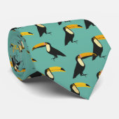 Bold Toucan op Blauwgroen patroon Stropdas (Opgerold)