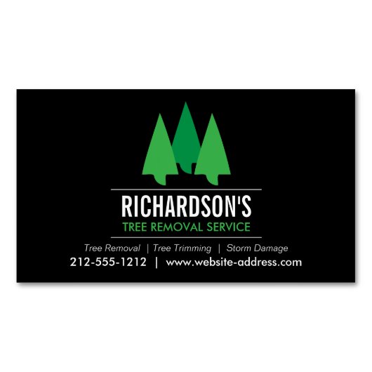 Bold Tree-service Logo Groen/zwart Magnetisch Visitekaartje (Voorkant)