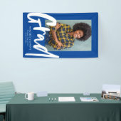 Bold trendy afstudeerder blauw afstuderen fotobann spandoek (Beurs)