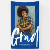 Bold trendy afstudeerder blauw afstuderen fotobann spandoek (Verticaal)