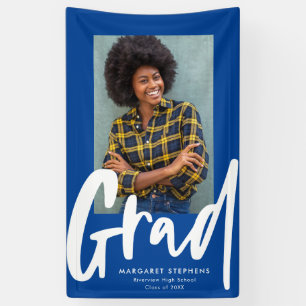 Bold trendy afstudeerder blauw afstuderen fotobann spandoek