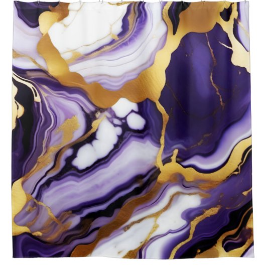 Bold Trendy purple yellow Gold faux marble Douchegordijn (Voorkant)
