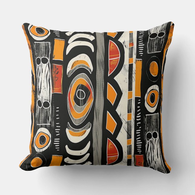 Bold Tribal Abstract Oranje Sierkussen Design (Voorkant)